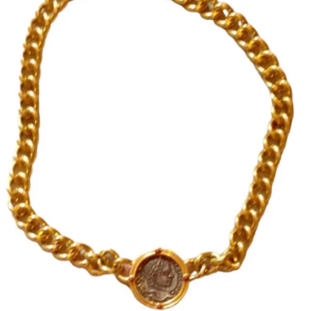 Vintage Ralph Lauren Chunky Coin Necklace Gold-Tone Chain Link Toggle Close 9”